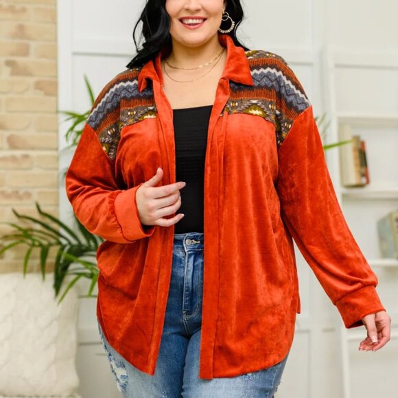 Cozy Cabin Days Open Front Sweater Burnt Orange - Picture 6 of 8